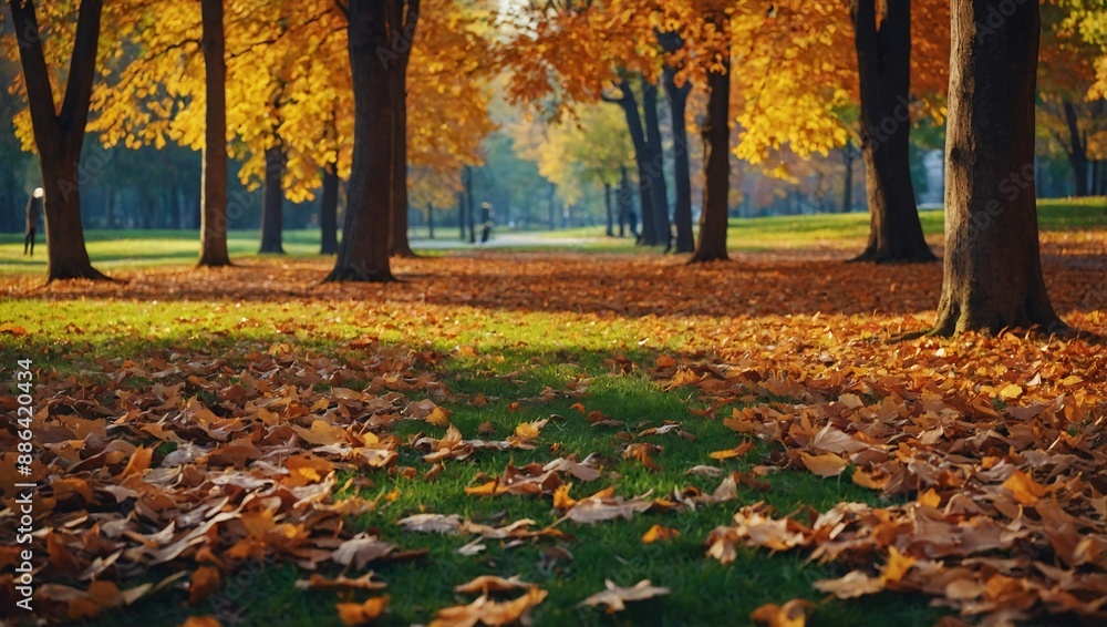 Vivid autumn park landscape, colorful foliage and falling leaves Vivid autumn park landscape, colorful foliage and falling leaves