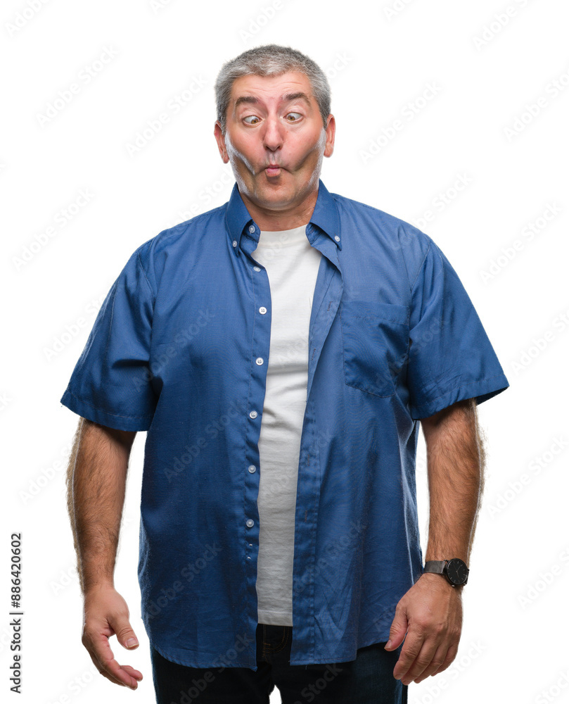 Handsome senior man over isolated background making fish face with lips, crazy and comical gesture. Funny expression. Handsome senior man over isolated background making fish face with lips, crazy and comical gesture. Funny expression.