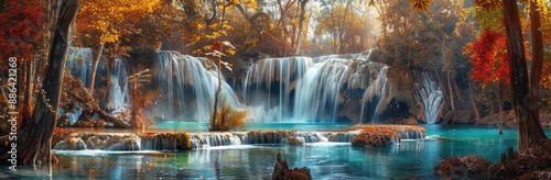 Tranquil Waterfall in Autumn Forest