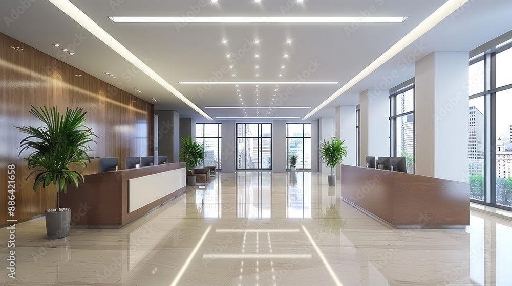 Obraz premium Modern Office Reception Area with Elegant Lighting Setup