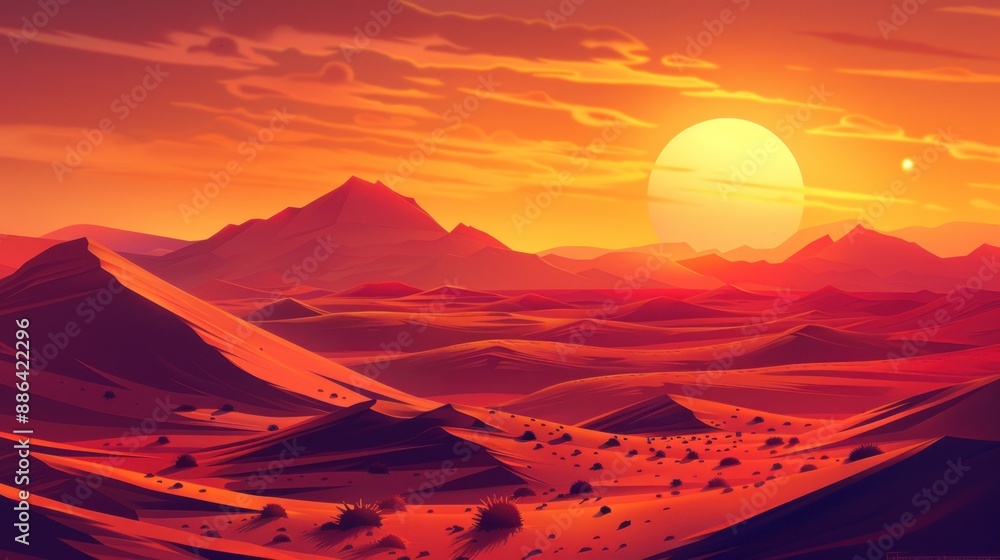 illustration of the desert with a sunset illustration of the desert with a sunset