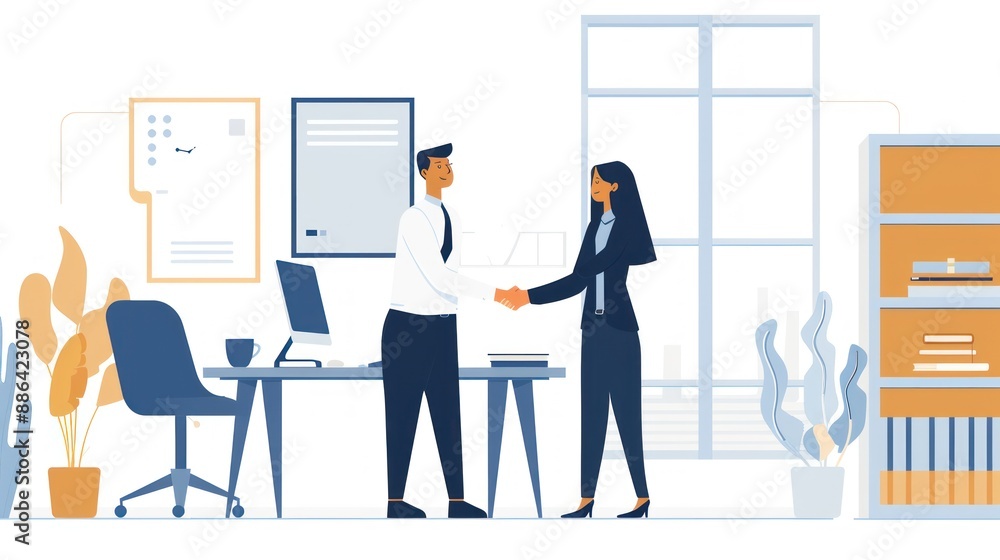 illustration of two business people shaking hands on a white background illustration of two business people shaking hands on a white background
