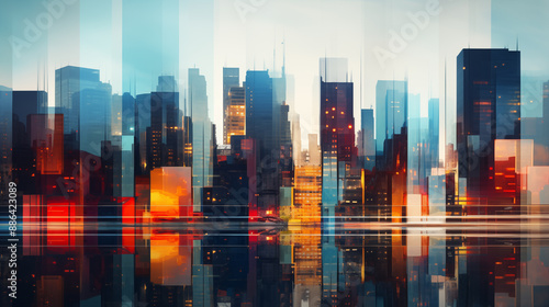 Abstract urban background with vibrant colors and geometric shapes