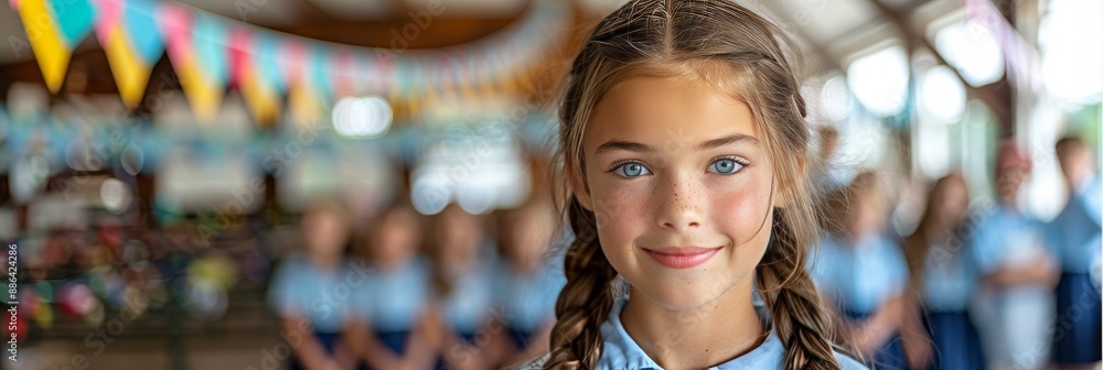 Parents engaged school orientation image with glossy backdrop, new school year support concept Parents engaged school orientation image with glossy backdrop, new school year support concept
