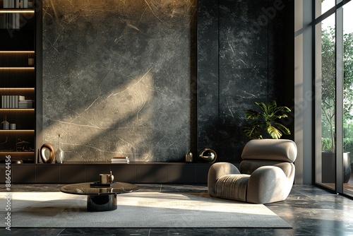Modern dark home interior background, wall mock up
