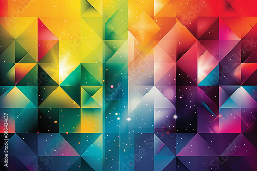 Bold geometric patterns in a rainbow gradient	