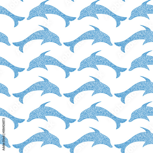 Seamless pattern with  dolphins, design in children's drawn style. photo