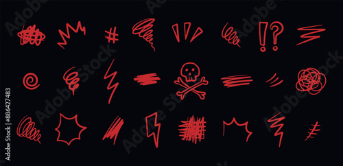 Hand drawn swearing icons in cartoon sketch stile. Simple doodle elements for concept design