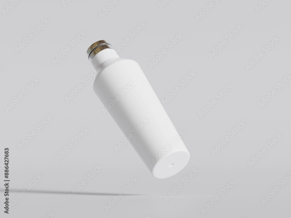 White reusable water bottle realistic texture illustration render on gray background White reusable water bottle realistic texture illustration render on gray background