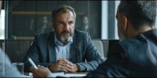 Two men sitting at a table having a conversation