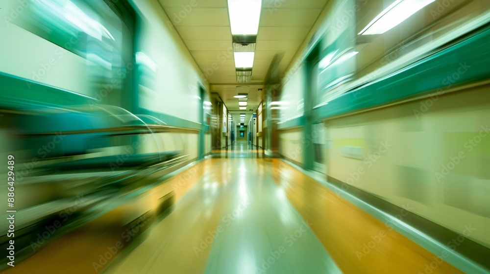 Interior of a modern hospital corridor with motion blur effect. Interior of a modern hospital corridor with motion blur effect.