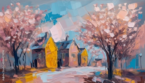 Wallpaper Mural An artistic gentle colorful background with houses painted by a palette knife	 Torontodigital.ca