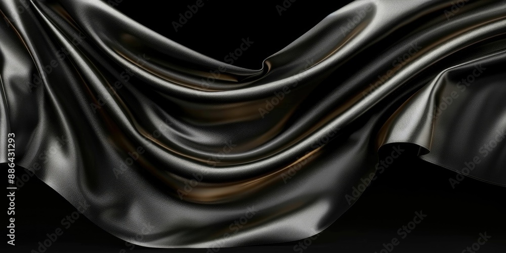 Fototapeta premium Abstract Draped Black Fabric With Golden Highlights