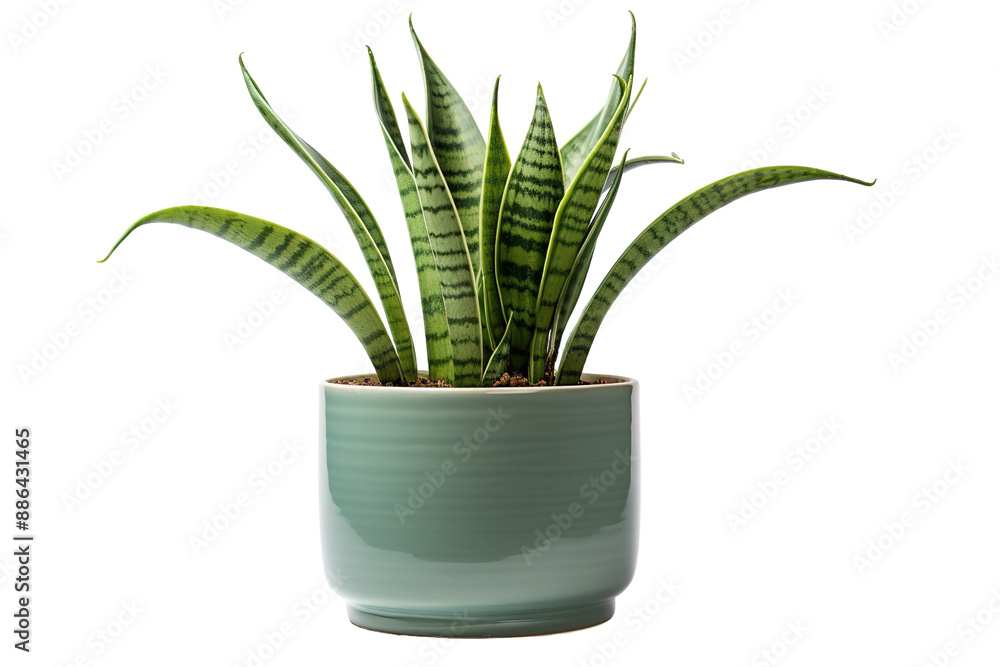 A Serene Snake Plant In A Teal Pot Against A White Background on a White or Clear Surface PNG Transparent Background A Serene Snake Plant In A Teal Pot Against A White Background on a White or Clear Surface PNG Transparent Background