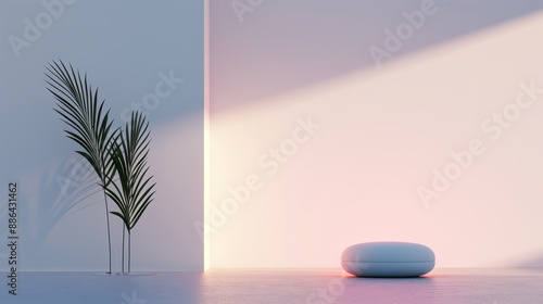 A modern mindfulness studio with interactive digital relaxation tools and glowing ambient lighting