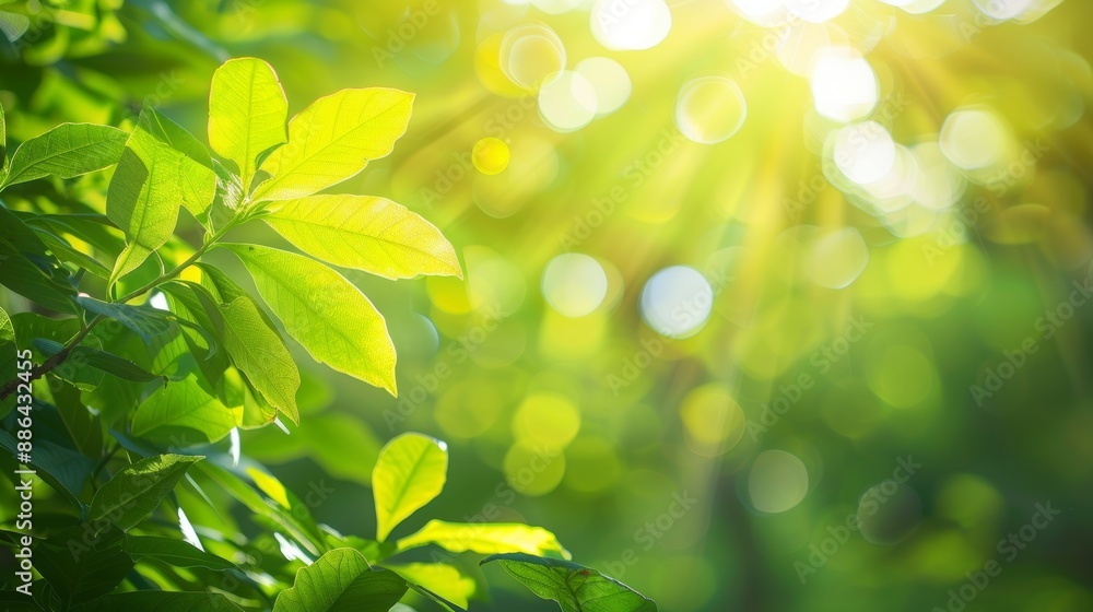 A leafy green tree with sunlight shining through the leaves. The sunlight creates a warm and inviting atmosphere A leafy green tree with sunlight shining through the leaves. The sunlight creates a warm and inviting atmosphere