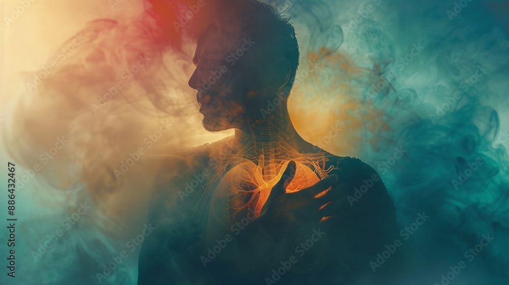 Silhouette of a man with a cigarette smoke. Smoking kills concept. Silhouette of a man with a cigarette smoke. Smoking kills concept.