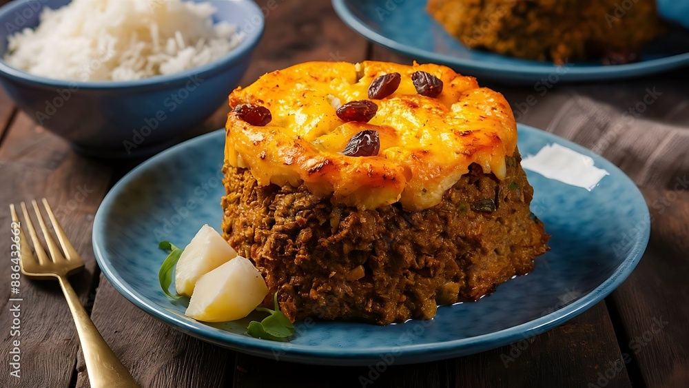 Bobotie - South African curried minced meat baked with egg-based topping