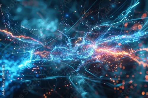 Wallpaper Mural Electric currents pulsing in a digital realm create a striking contrast of vibrant blue and orange light, Electric currents pulsing through a digital realm Torontodigital.ca