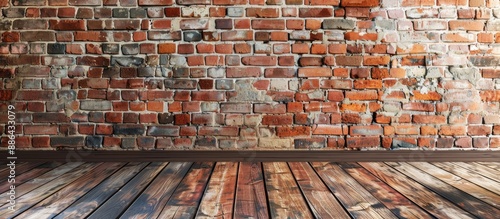 Room with vintage red brick...