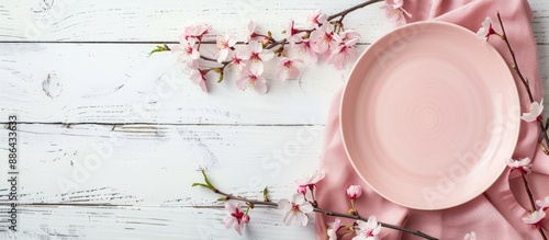 Pink plate napkin and cherr...