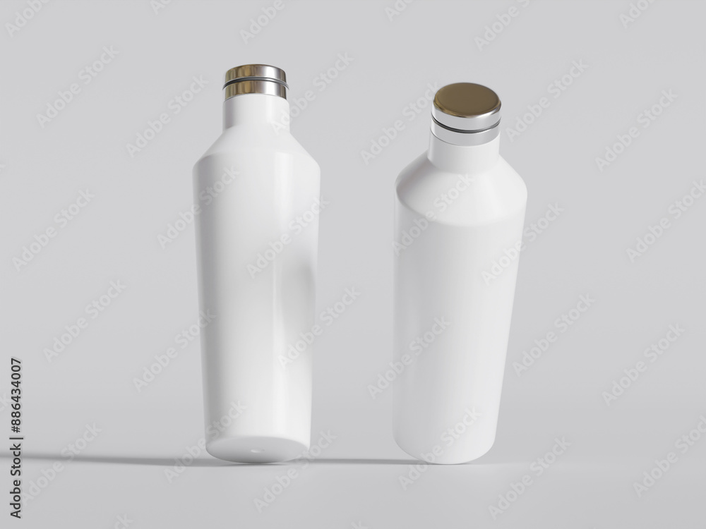 White reusable water bottle realistic texture illustration render on gray background White reusable water bottle realistic texture illustration render on gray background