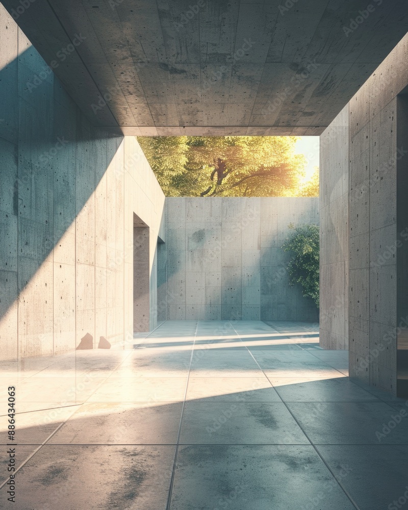 Concrete Building. Beautiful Architecture in the Sunshine with a Room Through Glass Concrete Building. Beautiful Architecture in the Sunshine with a Room Through Glass