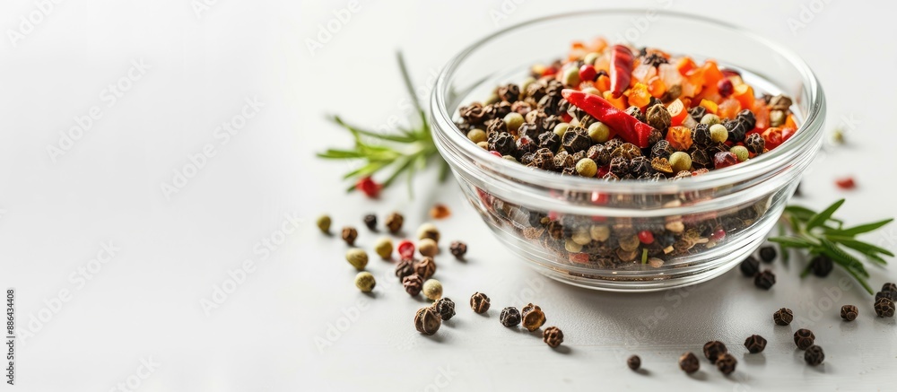 Enhance taste with spices in a glass bowl on a light background with copy space image Enhance taste with spices in a glass bowl on a light background with copy space image