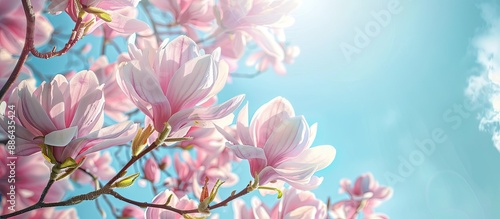 Wallpaper Mural Close up image of stunning Japanese magnolia flowers against a blue sky backdrop showcasing the tree s blossoms with copy space Torontodigital.ca