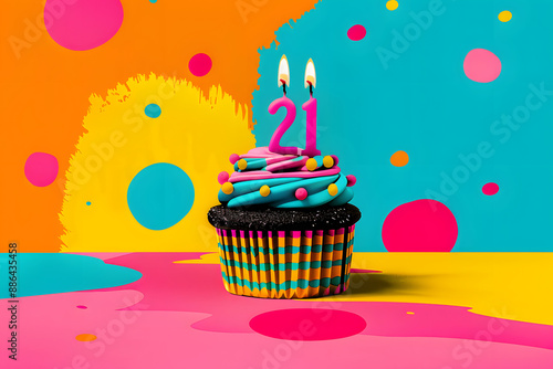 Birthday cupcake with number twenty-one candle