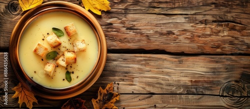 Autumn cream soup with crou...