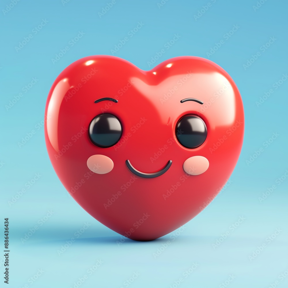 Cute smiling red heart with a face on blue background, perfect for Valentine's Day, love themes, and romantic designs. Cute smiling red heart with a face on blue background, perfect for Valentine's Day, love themes, and romantic designs.
