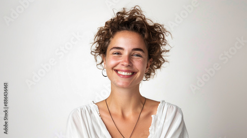 happy young beautiful woman smiling isolated on white background