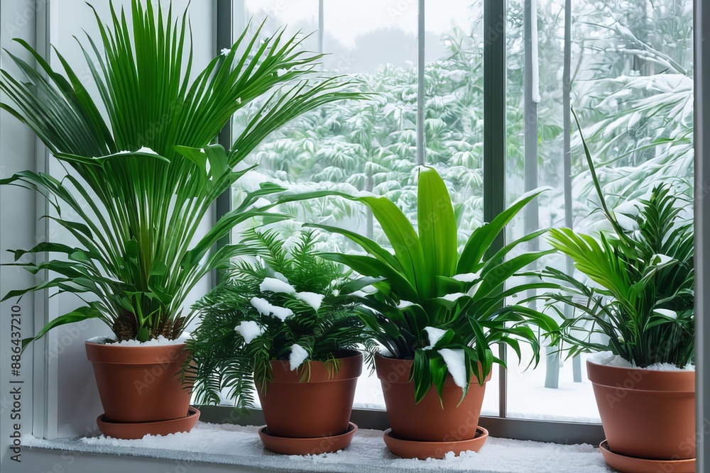 A fragment of the interior with potted indoor plants. Landscaping of the house. The concept of indoor plants and urban jungle. A fragment of the interior with potted indoor plants. Landscaping of the house. The concept of indoor plants and urban jungle.