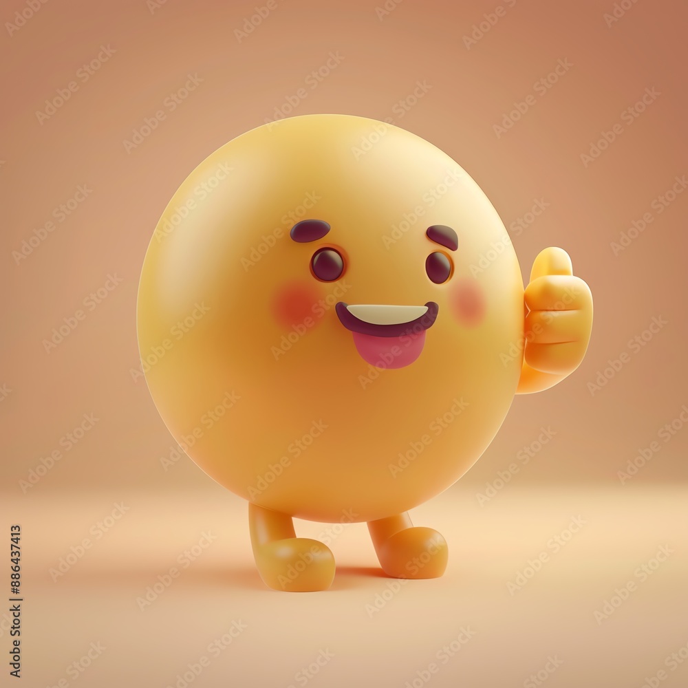 Cheerful 3D smiley face character giving a thumbs up, showcasing positive emotions on a warm gradient background. Cheerful 3D smiley face character giving a thumbs up, showcasing positive emotions on a warm gradient background.