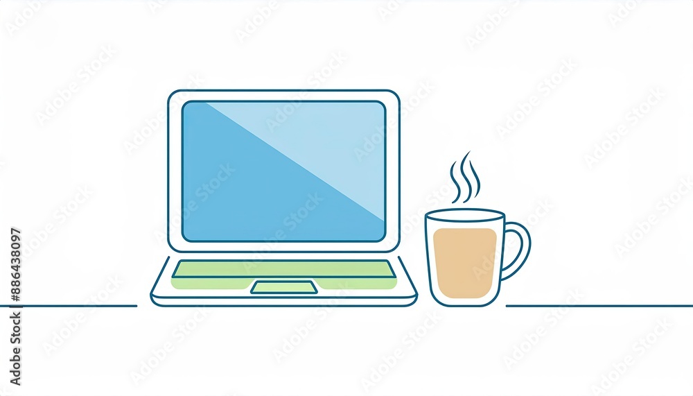 laptop linear icon. One line drawing of a cup of coffee. laptop linear icon. One line drawing of a cup of coffee.