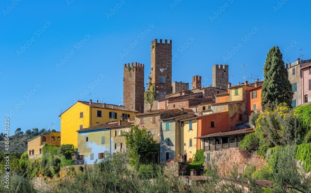 Hilltop Village with Towers and Terracotta Roofs in Italy Hilltop Village with Towers and Terracotta Roofs in Italy