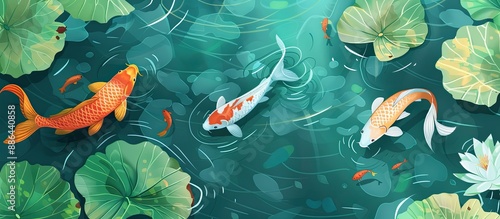 Clear pond with golden carp...