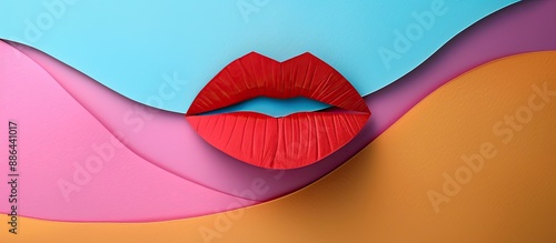 Red paper lips on a colorfu...