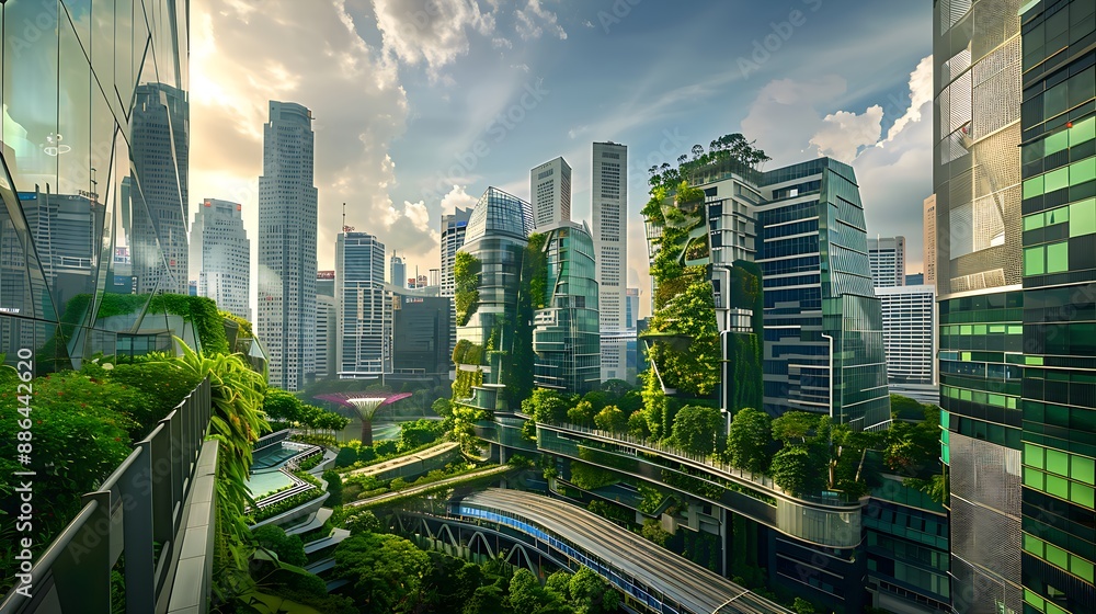 Naklejka premium Futuristic architecture seamlessly blended with sustainable modern technology