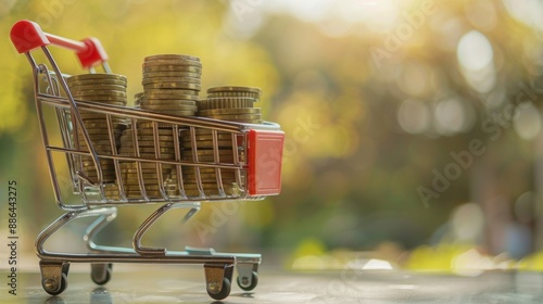 Mini Shopping Cart Filled with Coins photo