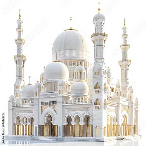 Top view of mosque on white background