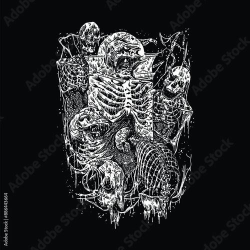 death metal horror illustration skull skeleton