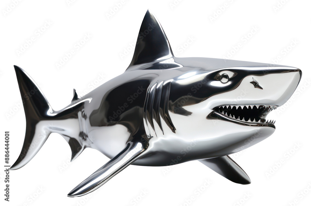 Fototapeta premium PNG Shark Chrome material animal fish white background.
