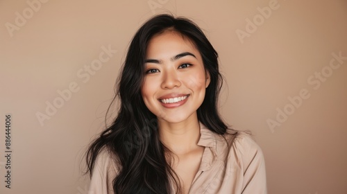 Smiling Filipino Woman Portrait, Perfect for Advertising, Marketing, and Editorial Projects, Highlighting Diversity and Positive Emotions