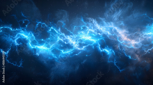Striking and captivating blue cosmic lightning against a dark starry sky, illustrating energy and power in the universe.