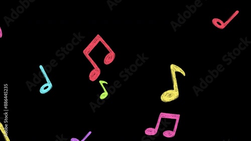 Musical notes flying from center, Musical notes streaming up in melody animation overlay on Alpha Channel Background