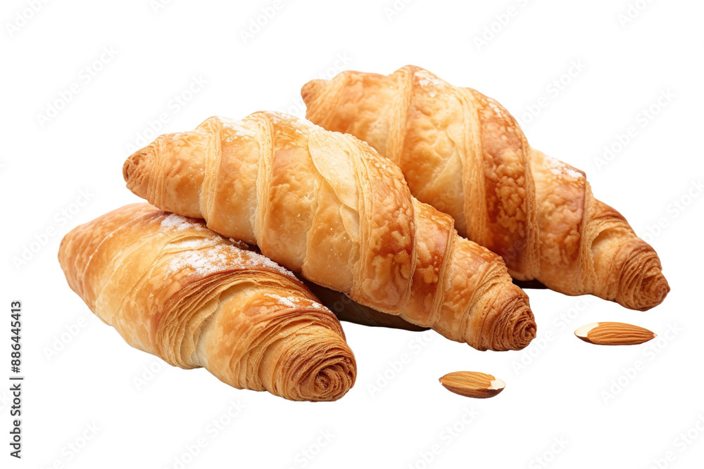 Flaky and Golden Croissants With Almond Flakes on a White Background on a White or Clear Surface PNG Transparent Background Flaky and Golden Croissants With Almond Flakes on a White Background on a White or Clear Surface PNG Transparent Background