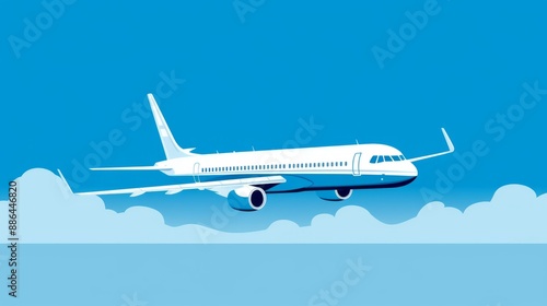 A lue background with a simple white line drawing of an airplane, creating a clean and modern design