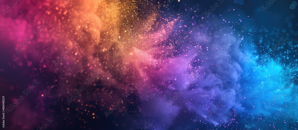 Naklejka premium Color powder explodes creating an abstract multicolored glitter texture in this freeze frame copy space image
